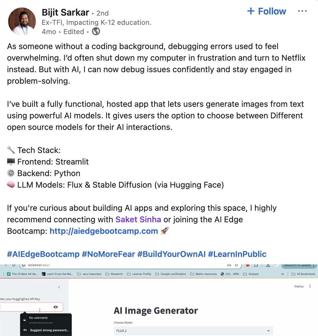 Bijit's LinkedIn post